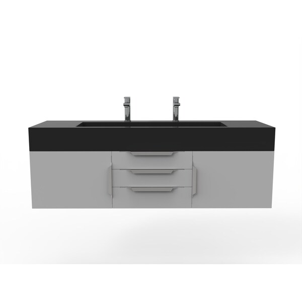 Castello Usa Nile 60" Wall Mounted Gray Vanity With Black Top And Brushed Nickel Handles CB-MC-60G-BN-2053-BL - main